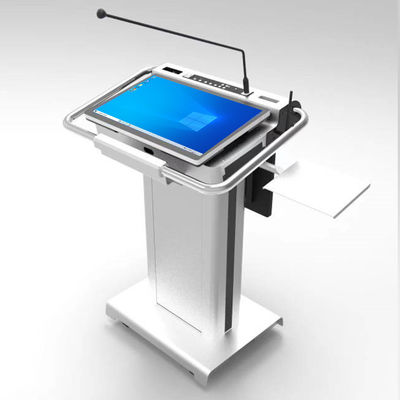 Un podium multimédia sans fil avec microphone et haut-parleur
