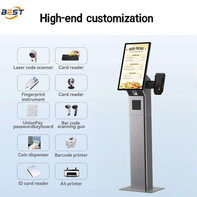 21Kiosque de commande en libre-service avec écran tactile capacitif de 0,5 pouce avec système d'exploitation Android / Windows et scanner de code à barres et imprimante de reçus