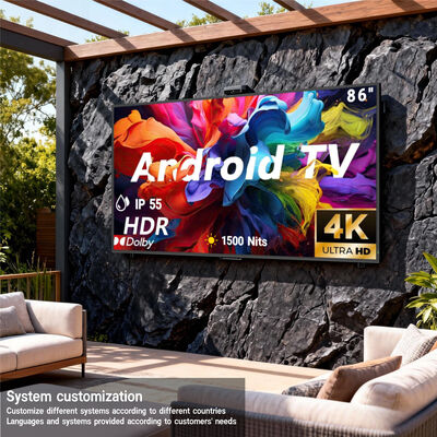 IP55/IP66 Téléviseur extérieur imperméable à l'eau avec résolution 4K Ultra HD et haute luminosité 1500-3000nits pour affichage commercial