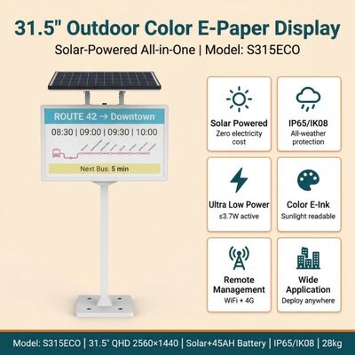 31.5 Inch Color E-Paper Display | Solar Outdoor Signage | IP65