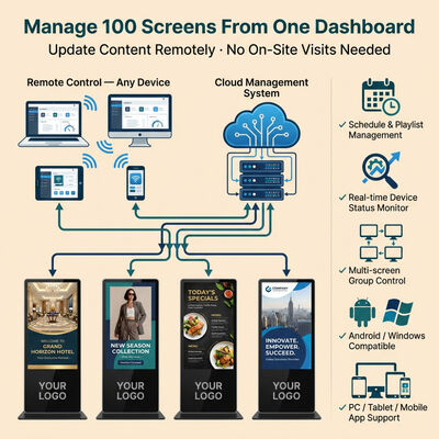 Affichage numérique 4K UHD debout à l'intérieur avec panneau IPS LG A-Grade et gestion à distance CMS Cloud