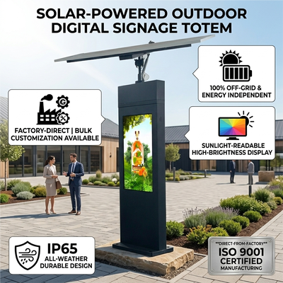 Totem de signalisation numérique à suivi solaire avec suivi automatique du soleil à deux axes, affichage haute luminosité 2000 nits et protection IP65