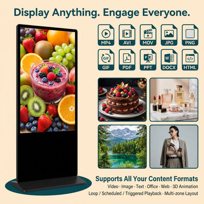 Écran tactile LCD numérique d'intérieur de 55 pouces Totem Kiosque avec Android OS 500 Cd/m2 Lumière