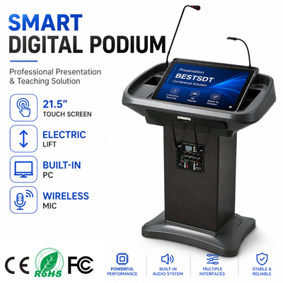 Podium numérique intelligent, ascenseur motorisé, écran tactile capacitif de 21.5 pouces, haut-parleur intégré, pupitre de Microphone sans fil