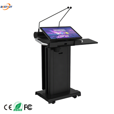 Podium intelligent noir à haute luminosité, écran tactile 4K PCAP de 23,6 pouces, pupitre de signalisation avant de 32 pouces pour conférence