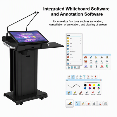 Pupitre numérique noir 730x500x1050mm, ascenseur électrique, Podium en métal de 200mm avec Interface HDMI USB XLR