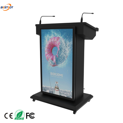 Podium intelligent à double écran avec entrée HDMI, affichage multi-écran USB et 2 microphones col de cygne, support PA
