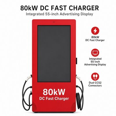 Borne de recharge rapide CC 80 kW CCS1 CCS2 avec écran publicitaire LCD extérieur OCPP 1.6J 150-1000V