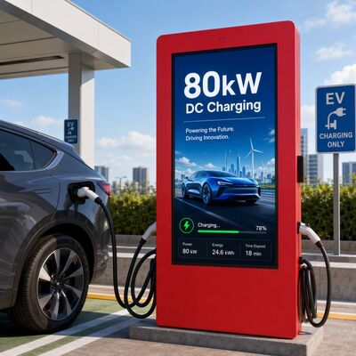 Borne de recharge rapide CC 80 kW CCS1 CCS2 avec écran publicitaire LCD extérieur OCPP 1.6J 150-1000V
