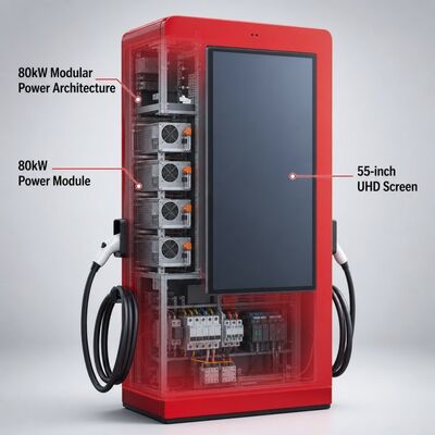 Borne de recharge rapide CC 80 kW CCS1 CCS2 avec écran publicitaire LCD extérieur OCPP 1.6J 150-1000V