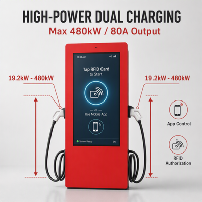 Chargeur de VE AC Niveau 2 19,2 kW SAE J1772 Écran publicitaire LCD extérieur OCPP 1.6J 80A Norme US