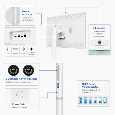 Écran tactile intelligent mobile Android 13 alimenté par batterie de 32 pouces, signalisation numérique IPS 4K 8 Go 128 Go