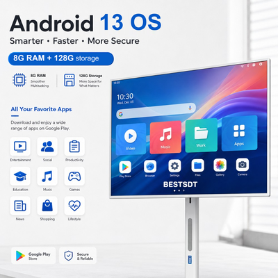 Écran tactile intelligent mobile Android 13 alimenté par batterie de 32 pouces, signalisation numérique IPS 4K 8 Go 128 Go