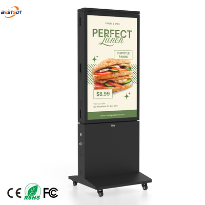 Affichage numérique extérieur double face 1800 nits alimenté par batterie 10H signalisation portable 43 pouces étanche IP66