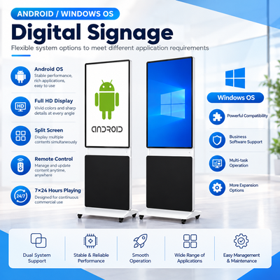 Affichage numérique sur pied rotatif à 360 degrés, 43 50 55 65 pouces, écran tactile 4K Android Windows