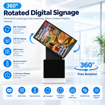 Affichage numérique sur pied rotatif à 360 degrés, 43 50 55 65 pouces, écran tactile 4K Android Windows