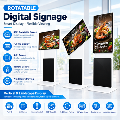 Affichage numérique sur pied rotatif à 360 degrés, 43 50 55 65 pouces, écran tactile 4K Android Windows