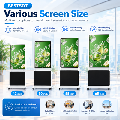 Affichage numérique sur pied rotatif à 360 degrés, 43 50 55 65 pouces, écran tactile 4K Android Windows