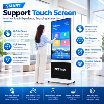 Affichage numérique sur pied rotatif à 360 degrés, 43 50 55 65 pouces, écran tactile 4K Android Windows