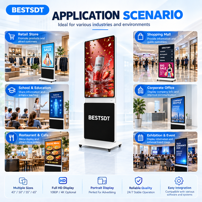 Affichage numérique sur pied rotatif à 360 degrés, 43 50 55 65 pouces, écran tactile 4K Android Windows