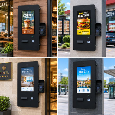 Borne de commande murale extérieure en libre-service de 21,5 pouces, écran tactile étanche IP65 pour la commande de menus de restaurant
