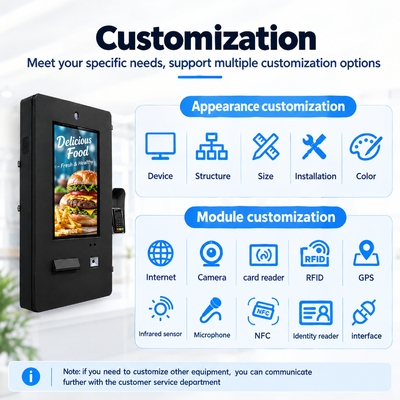 21.5 Inch IP65 Outdoor Wall Mounted Self Service Ordering Kiosk Waterproof Touchscreen Machine