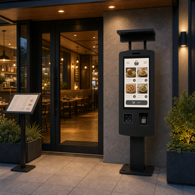 Outdoor Restaurant Self Ordering Kiosk 32 pouces IP65 2500nits plancher debout pour la terrasse à manger