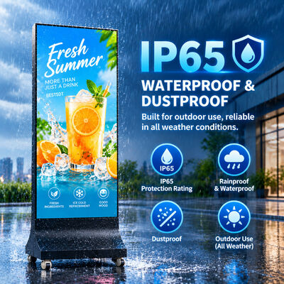 Portable Outdoor LED Poster Display 640x1920mm P2.0 Battery Powered Mobile Advertising Stand