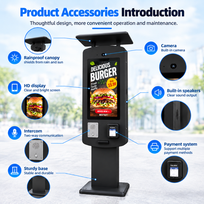 Commercial Freestanding Restaurant Food Ordering Terminal Custom Outdoor Self Ordering Kiosk for QSR Food Courts Cafes