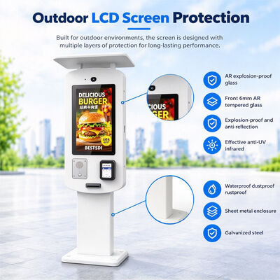 43 Inch IP65 Outdoor Self Ordering Kiosk Floor Standing 2500 Nits Touch Screen Terminal for Drive Thru Restaurant