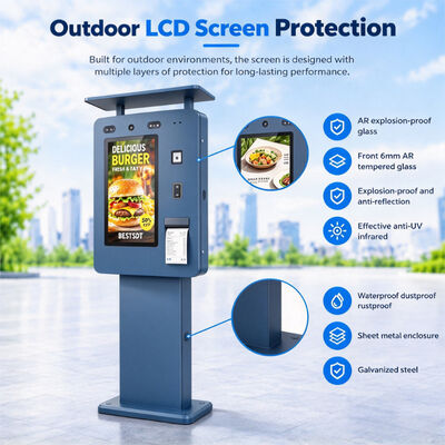 55 Inch Outdoor Digital Ordering Kiosk IP65 Waterproof 3000 Nits Touch Screen Self Service Terminal for Drive Thru QSR